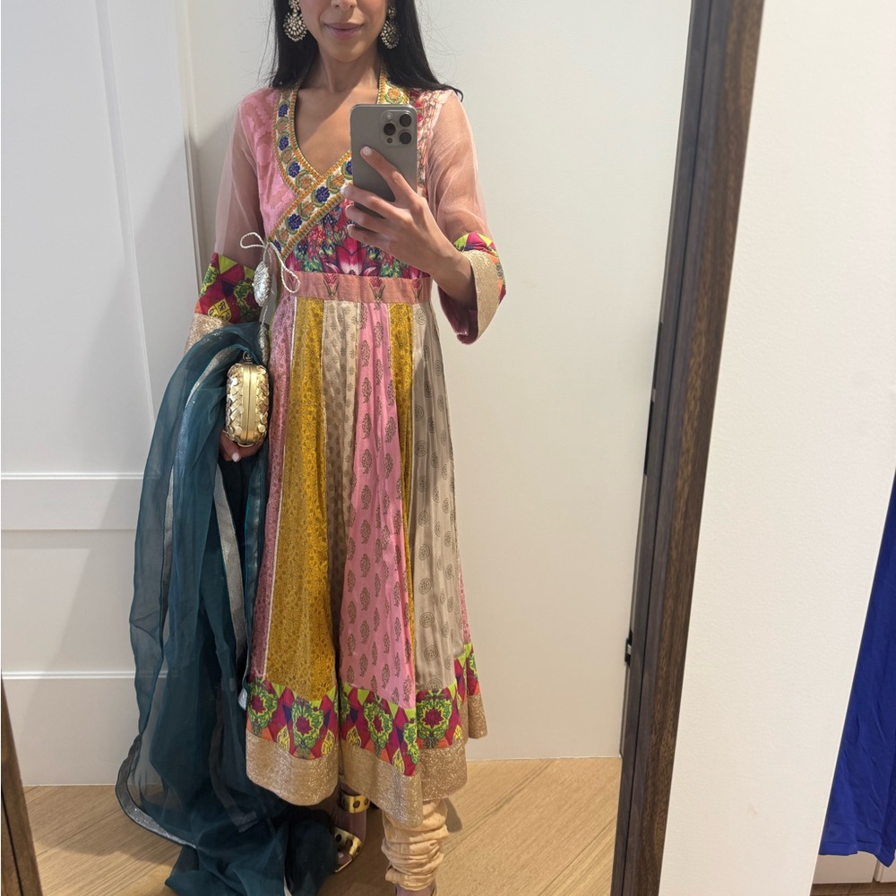 Multicolor Anarkali with Gotta Patti Work and Organza Dupatta